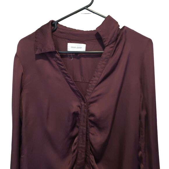 DEAR JHON SAYLOR GATHERED FRONT SHIRT CHERRY MARMALADE WOMENS LONG SELEEVE SZ M - Picture 3 of 9